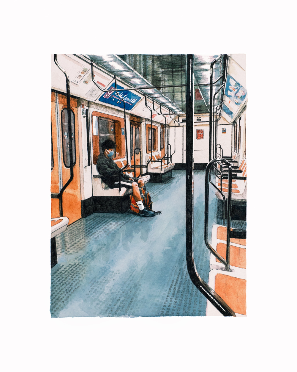 Illustration of a boy on the Madrid Metro
