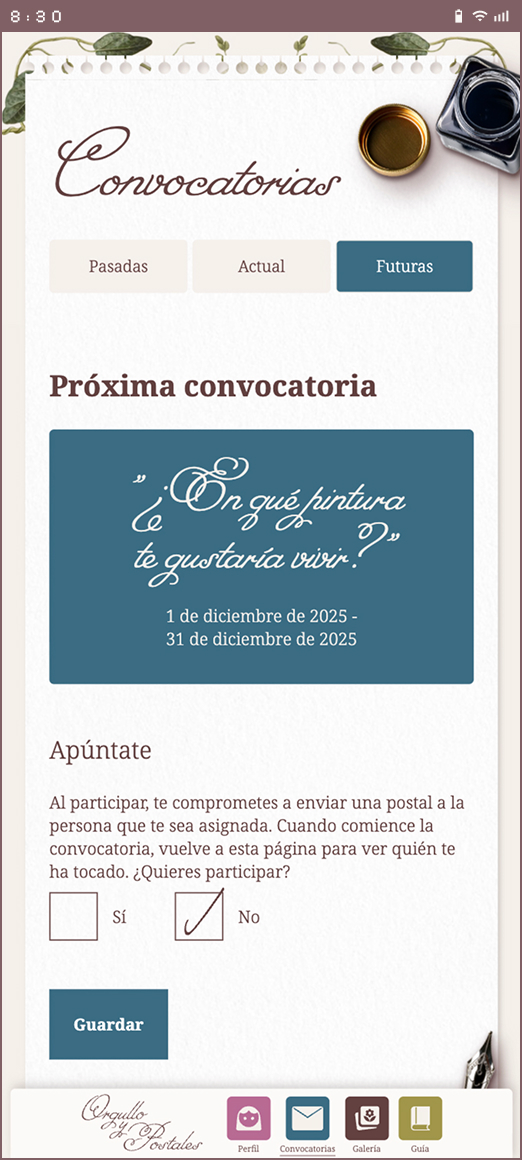 Mobile view of the calls page