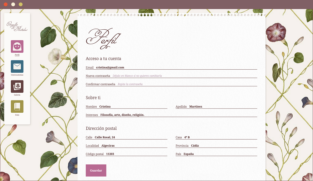 Desktop view of the profile page
