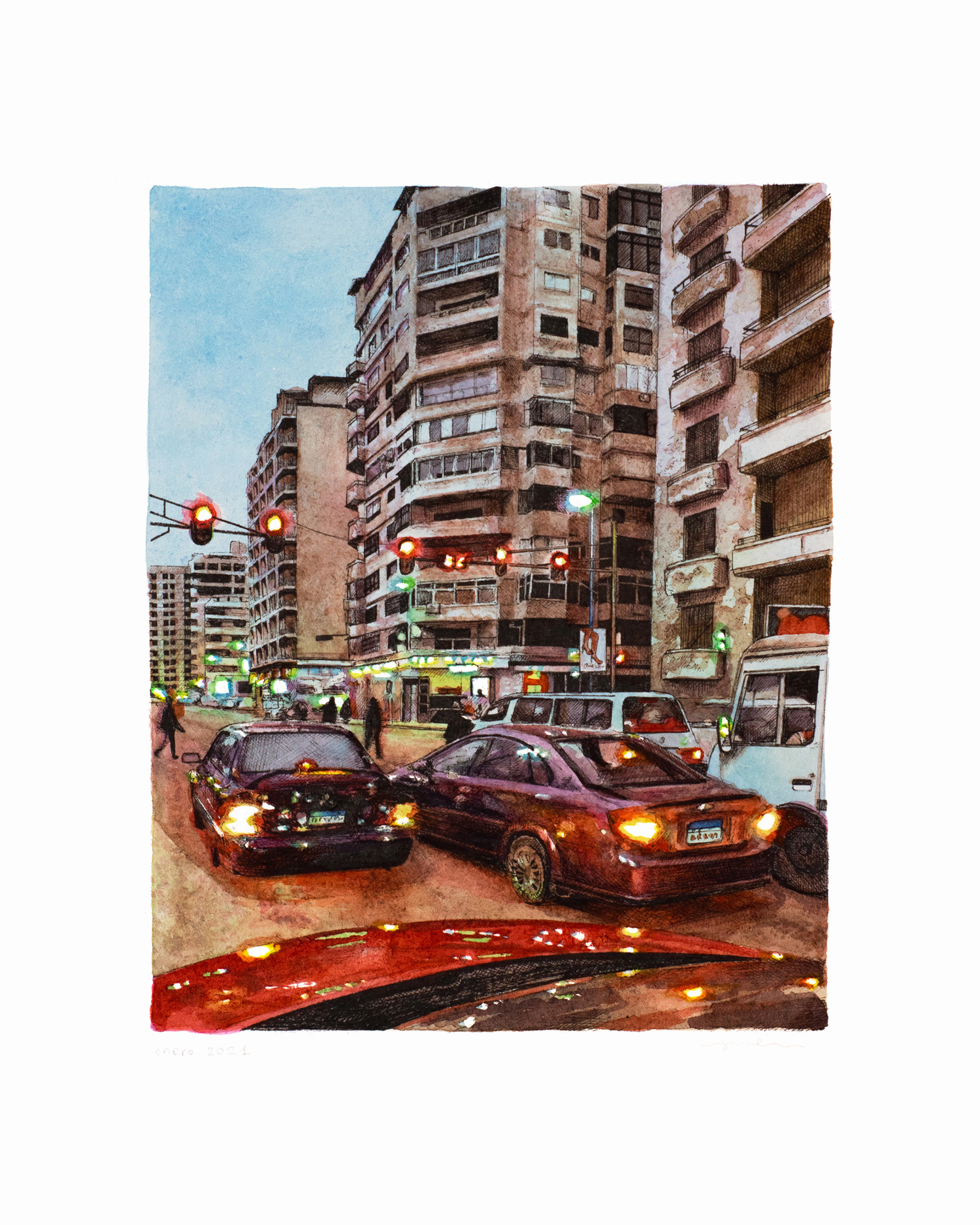 Illustration of the streets of Alexandria, Egypt