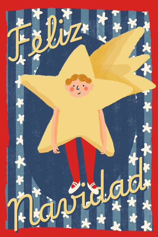 Christmas postcard featuring a boy dressed up as a star.